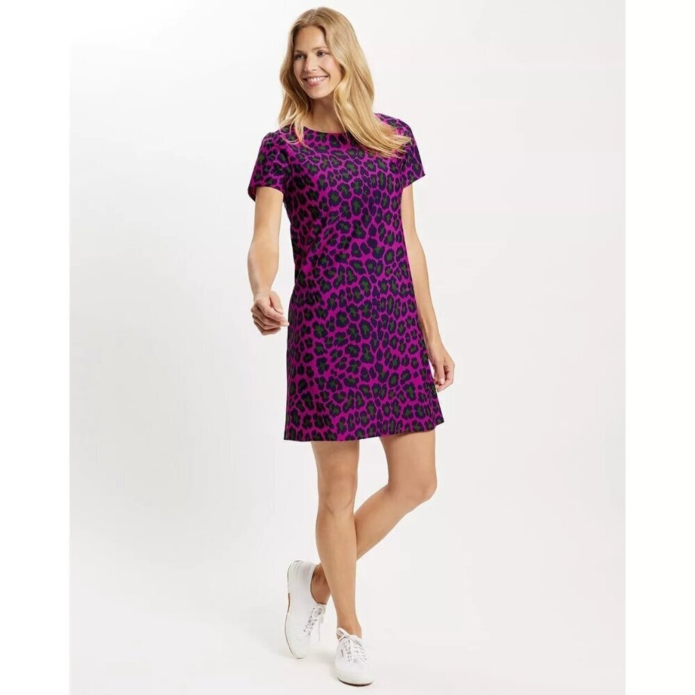 Jude Connally Ella Dress Purple Leopard Womens Size M Travel Stretch Knit Modern